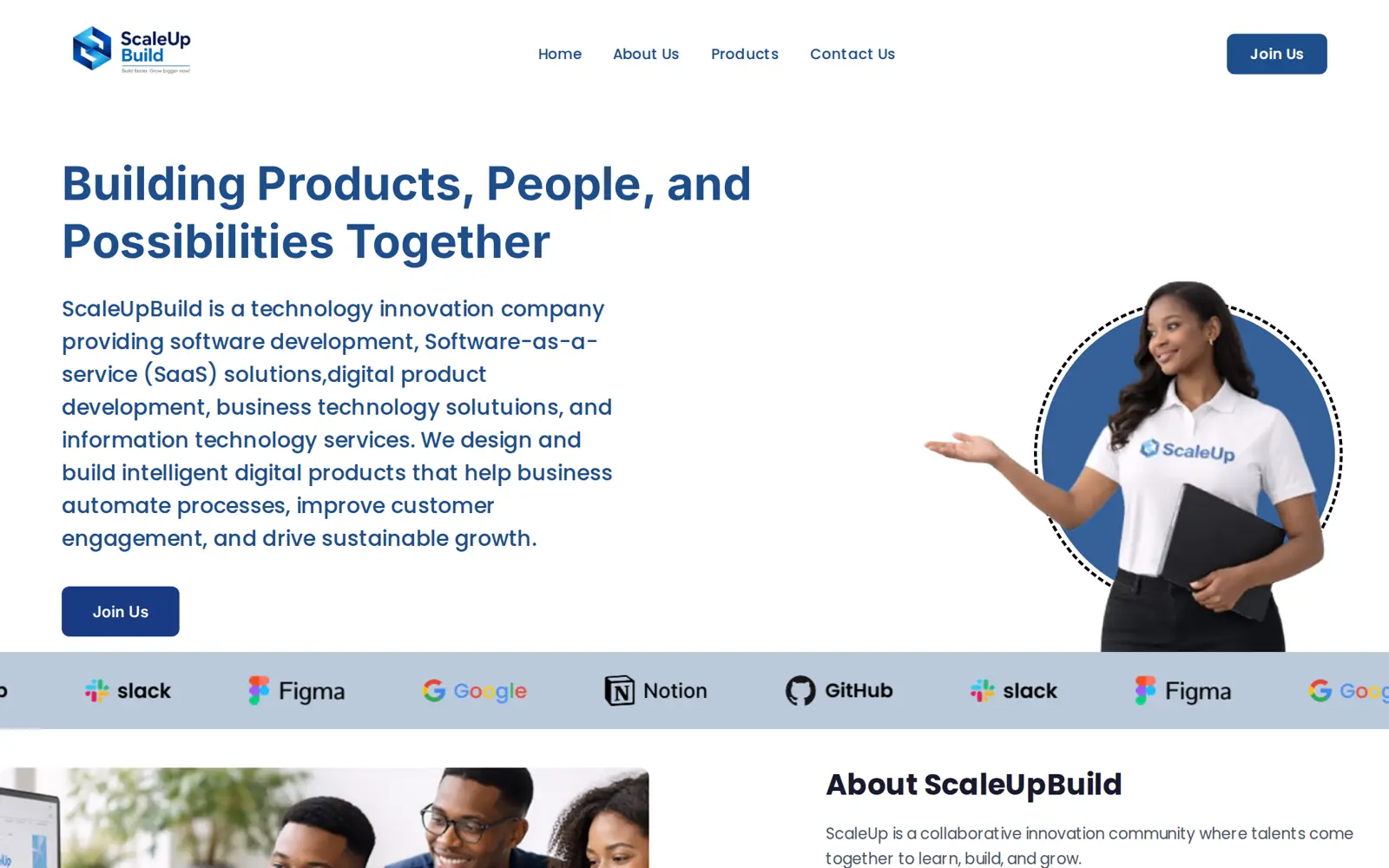 ScaleUp Build home page: Building Products, People, and Possibilities Together